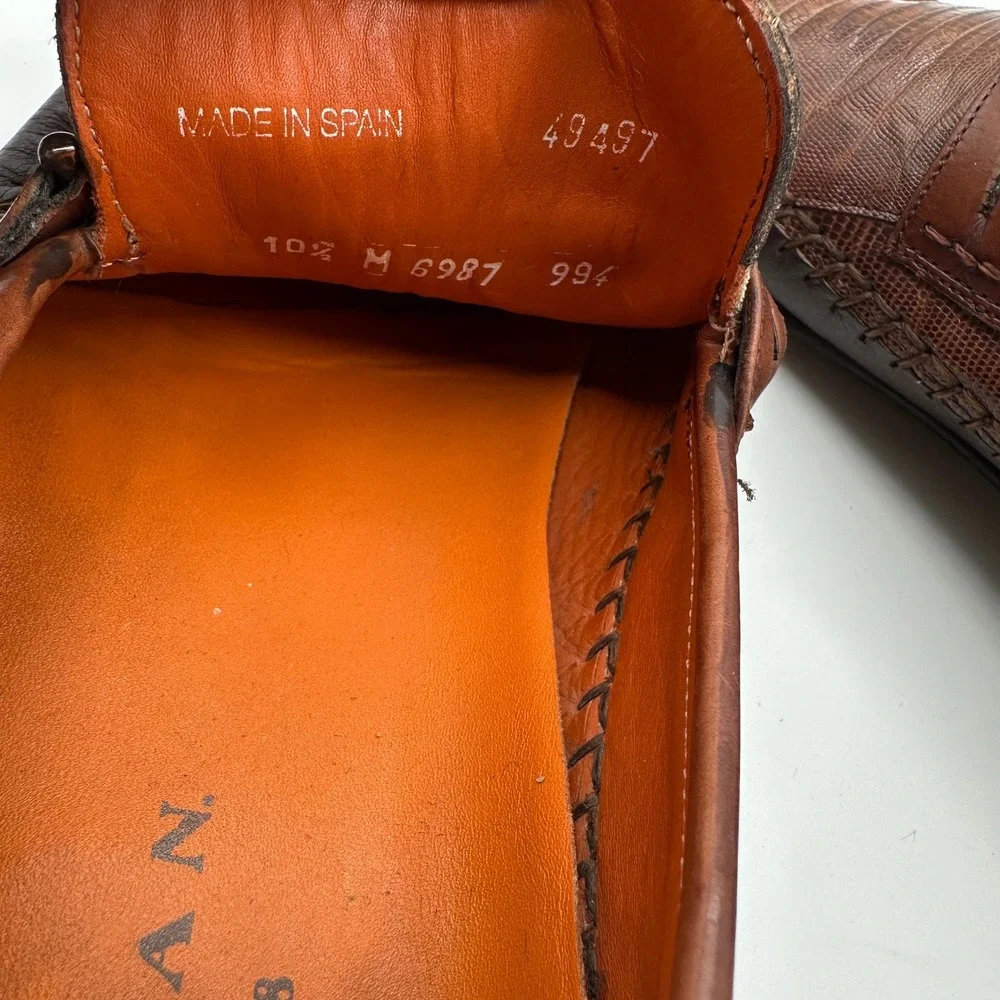 Mezlan Genuine Lizard Skin Loafers Men 10.5 Brown Dress Shoes Luxury Spain Made